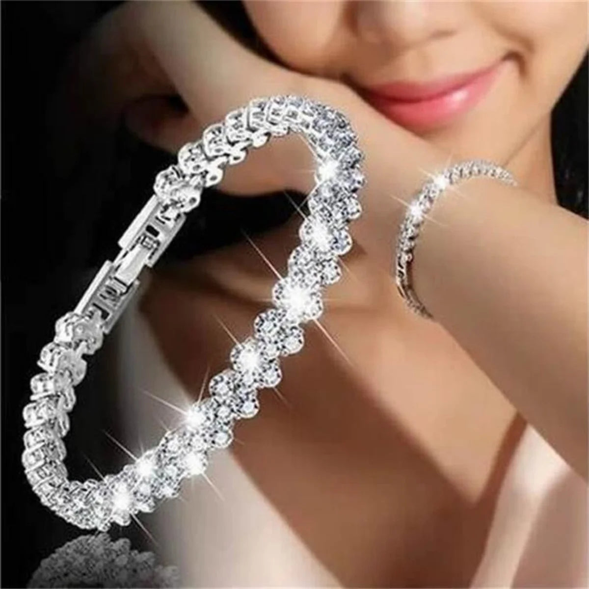 Crystal Geometric Chain Bracelet - Rhinestone Charm Bangle for Women