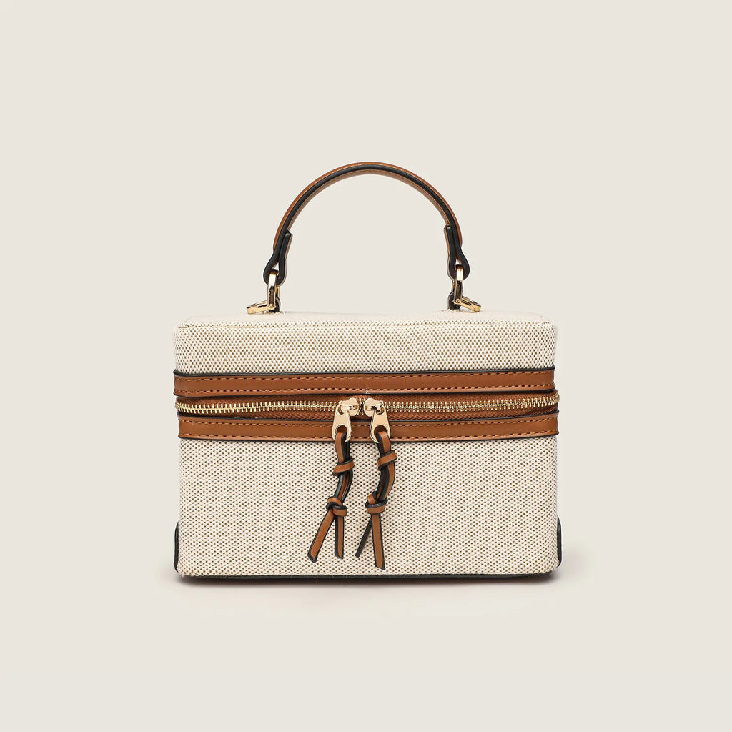 Feminine Spanish-Style Square Handbag - Brown Cross-Stitch PU Leather Shoulder Bag