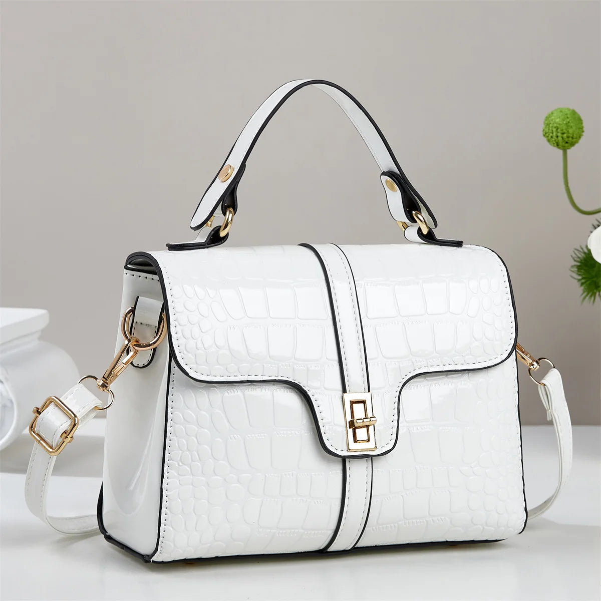 Women's Premium Crocodile-Embossed Shoulder Handbag - Classic Elegant PU Leather