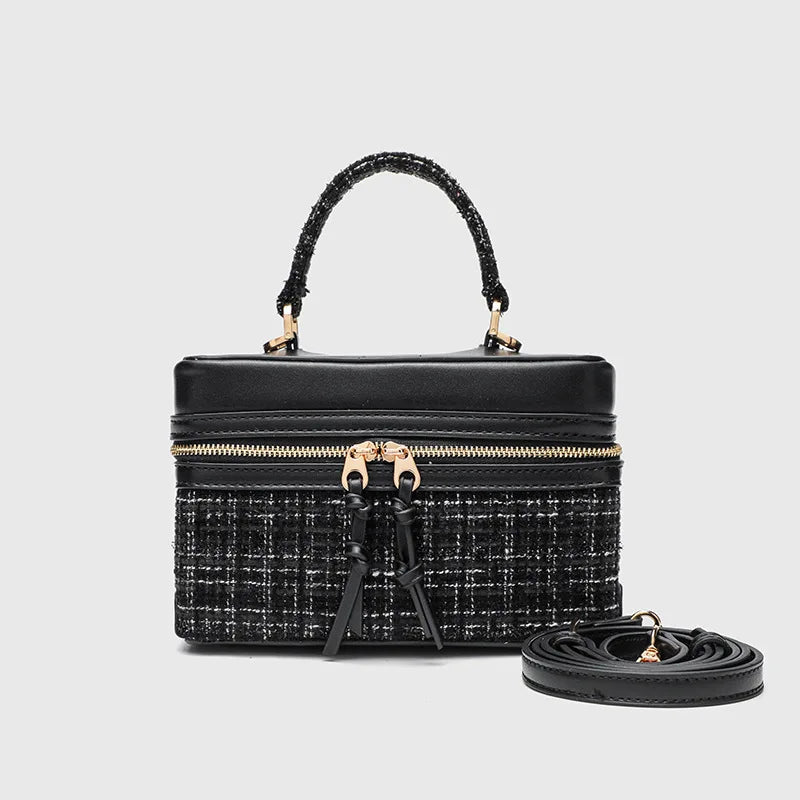 Feminine Spanish-Style Square Handbag - Brown Cross-Stitch PU Leather Shoulder Bag