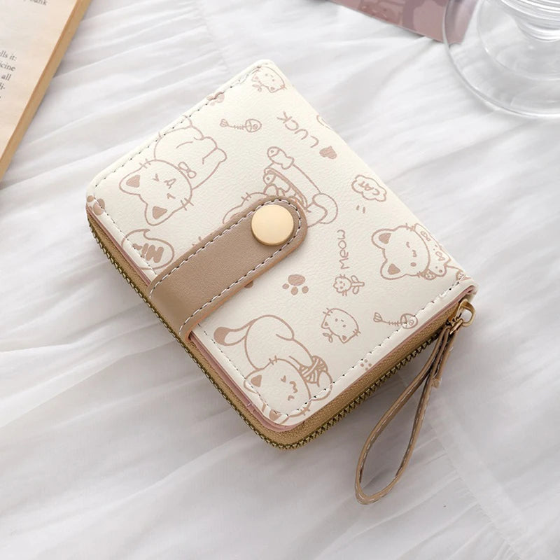 Women's Playful Cat Card Wallet - Compact Zip Coin Purse