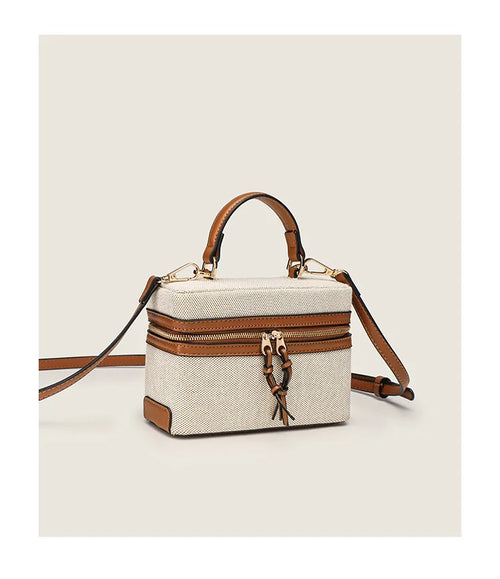 Feminine Spanish-Style Square Handbag - Brown Cross-Stitch PU Leather Shoulder Bag