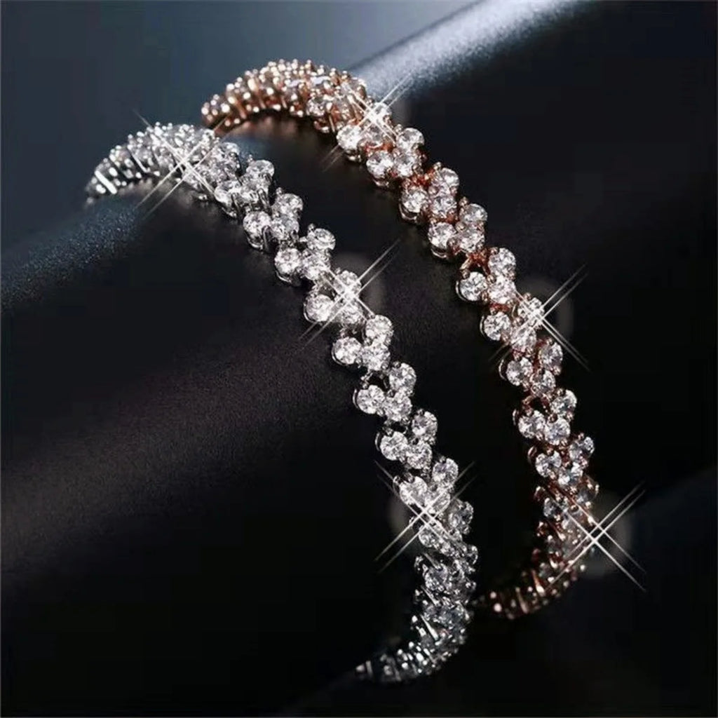 Crystal Geometric Chain Bracelet - Rhinestone Charm Bangle for Women