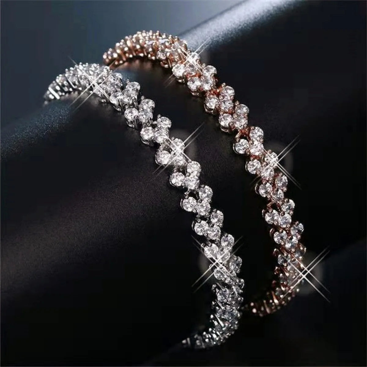 Crystal Geometric Chain Bracelet - Rhinestone Charm Bangle for Women