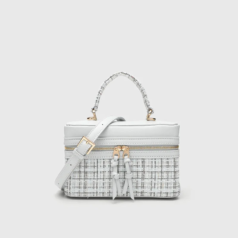 Feminine Spanish-Style Square Handbag - Brown Cross-Stitch PU Leather Shoulder Bag