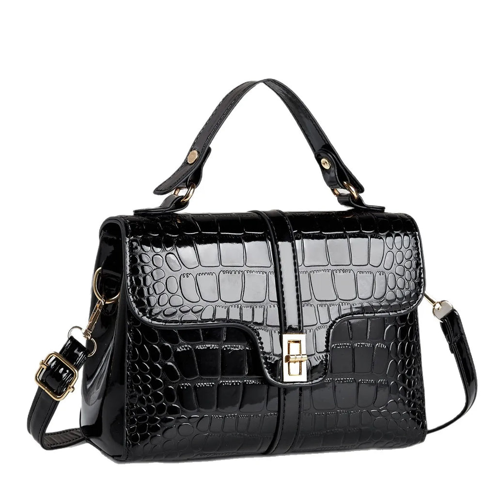 Women's Premium Crocodile-Embossed Shoulder Handbag - Classic Elegant PU Leather