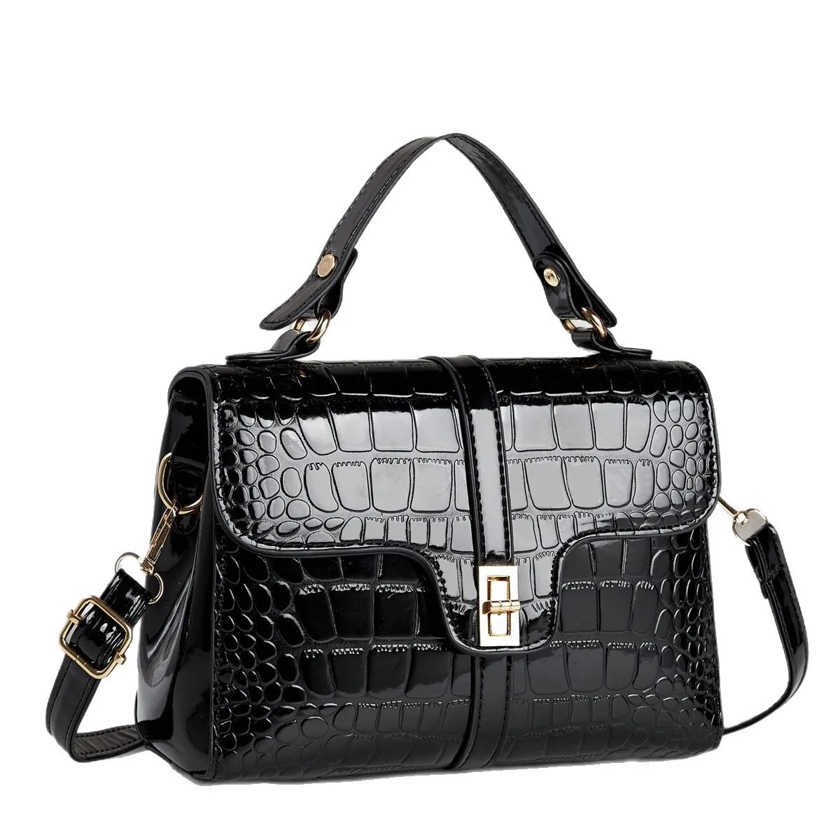 Women's Premium Crocodile-Embossed Shoulder Handbag - Classic Elegant PU Leather
