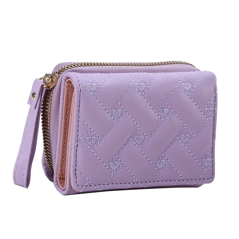 Women's Tri-Fold Wallet - Embroidered Love Pattern PU Leather Card Holder