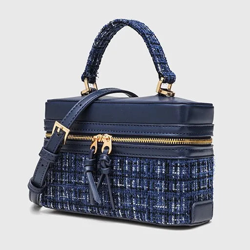 Feminine Spanish-Style Square Handbag - Brown Cross-Stitch PU Leather Shoulder Bag