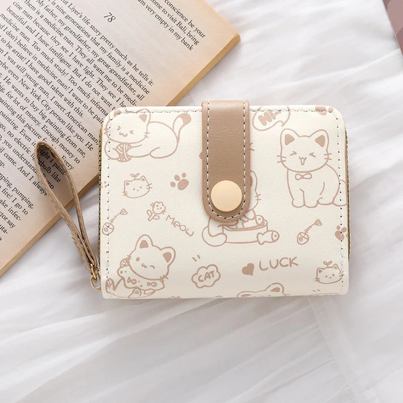 Women's Playful Cat Card Wallet - Compact Zip Coin Purse