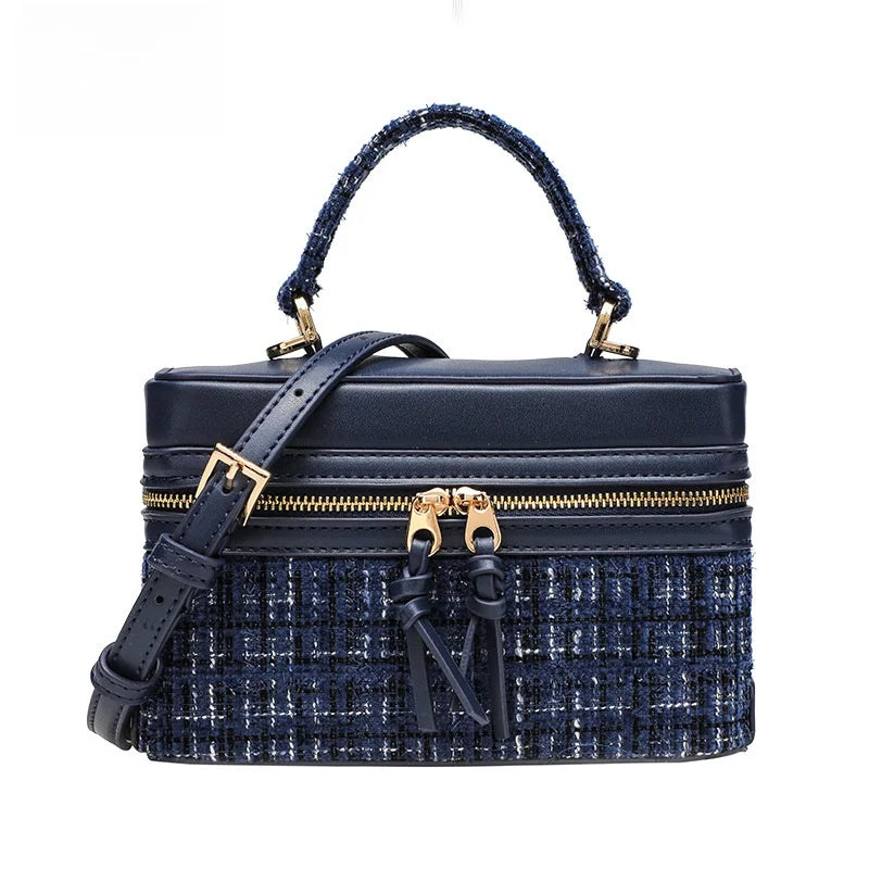 Feminine Spanish-Style Square Handbag - Brown Cross-Stitch PU Leather Shoulder Bag