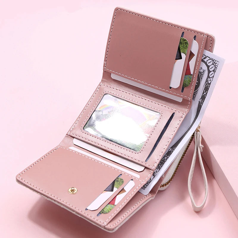 Women's Tri-Fold Wallet - Embroidered Love Pattern PU Leather Card Holder