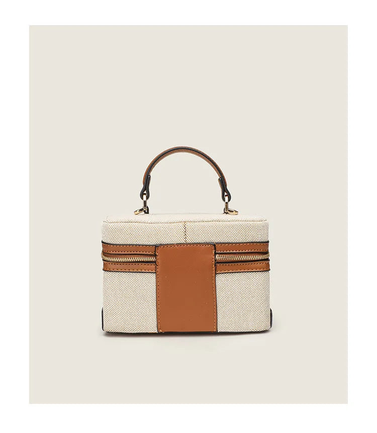 Feminine Spanish-Style Square Handbag - Brown Cross-Stitch PU Leather Shoulder Bag