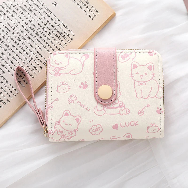 Women's Playful Cat Card Wallet - Compact Zip Coin Purse