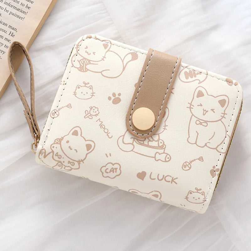 Women's Playful Cat Card Wallet - Compact Zip Coin Purse
