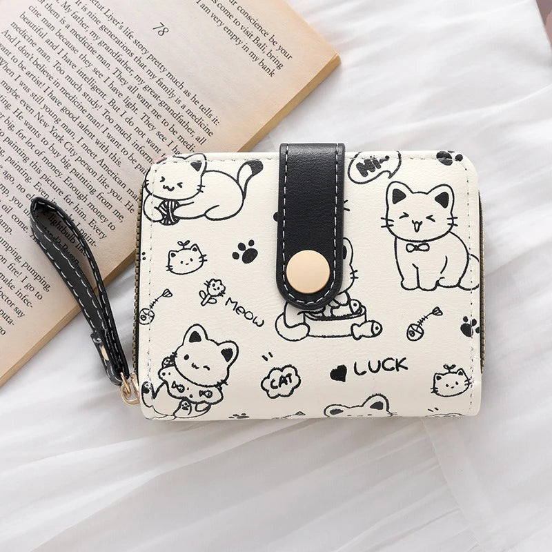 Women's Playful Cat Card Wallet - Compact Zip Coin Purse