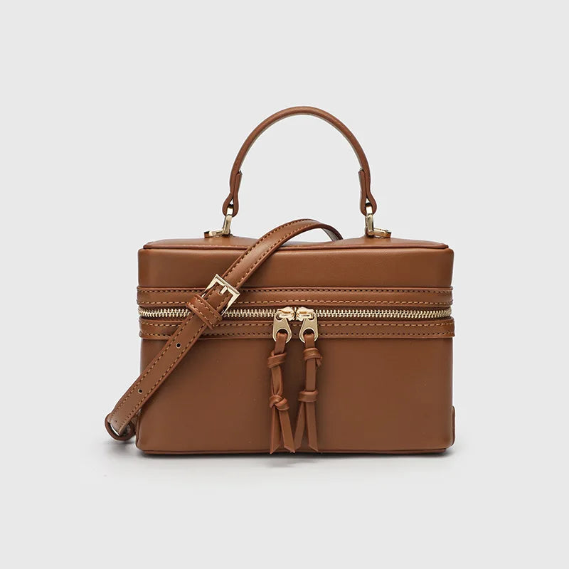 Feminine Spanish-Style Square Handbag - White Cross-Stitch PU Leather Shoulder Bag