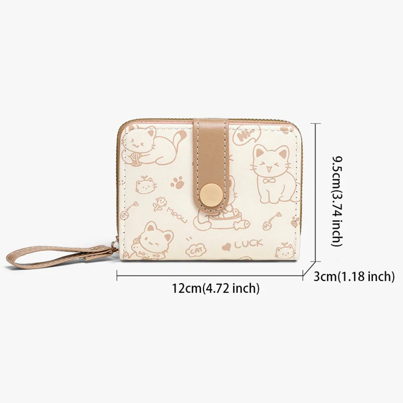 Women's Playful Cat Card Wallet - Compact Zip Coin Purse