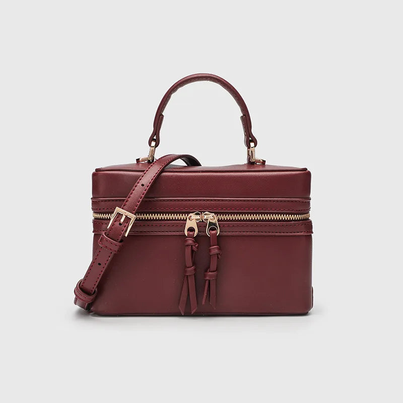 Feminine Spanish-Style Square Handbag - White Cross-Stitch PU Leather Shoulder Bag