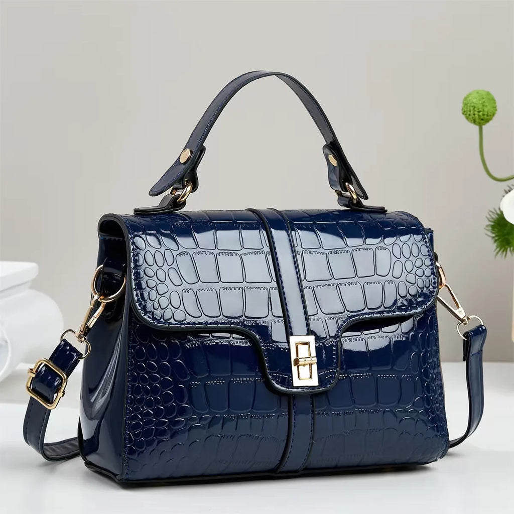 Women's Premium Crocodile-Embossed Shoulder Handbag - Classic Elegant PU Leather